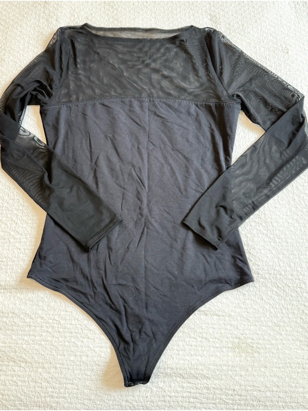 Abercrombie & Fitch Black Long-Sleeve Mesh Panel Bodysuit